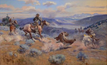 アメリカインディアン Painting - ラッセルループと俊足馬はリードよりも確実 1916 年のアメリカ西部